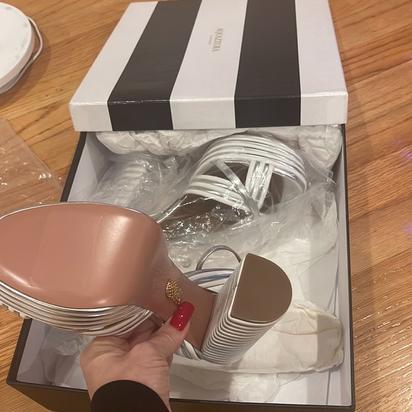 Aquazzura Sundance Silver metallic Platform heeled sandals sz 41 - Picture 12 of 17